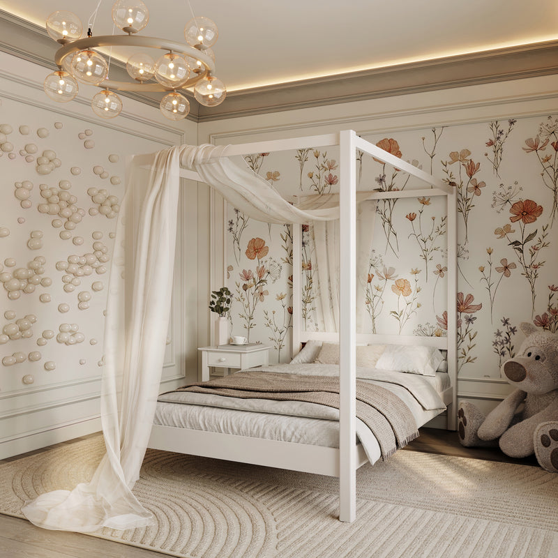 Single bed with canopy N01 wooden in custom RAL/NCS color – solid wood, Nizio