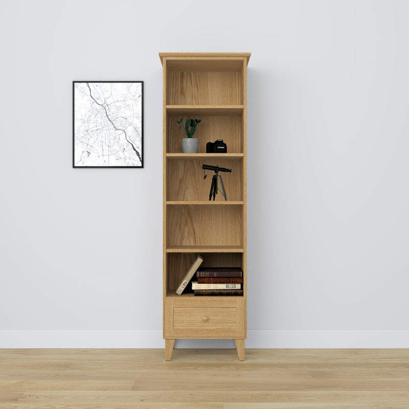Bookcase with drawer oak natural oak 57 cm – living room and office, Scandinavian style
