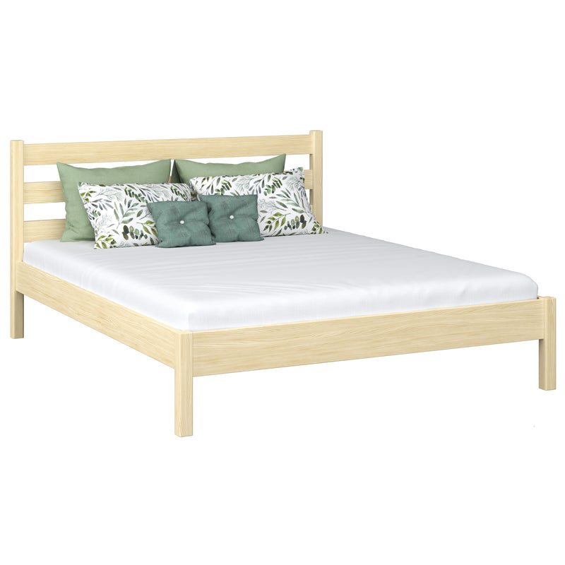 Wooden double bed N01 clear pine – overall view, solid pine wood