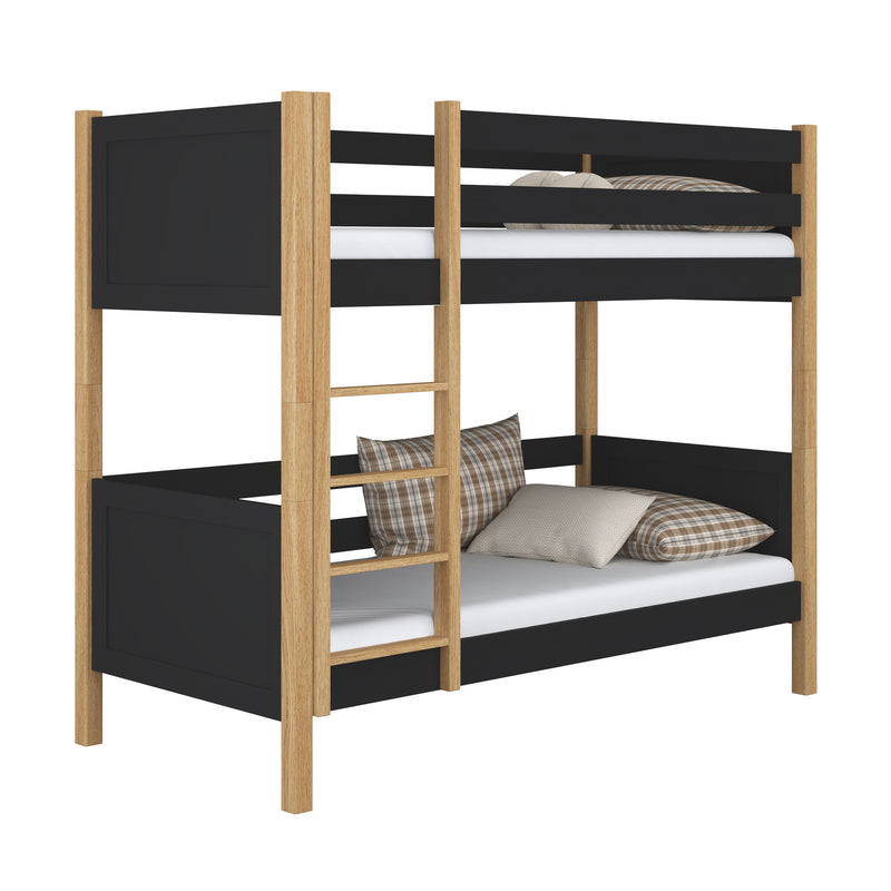 Black and Oak Wooden Bunk Bed – Children’s Room, Solid Wood, Scandinavian Style