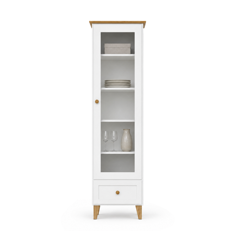 Wooden display cabinet 1S 57 Scandi white / natural oak