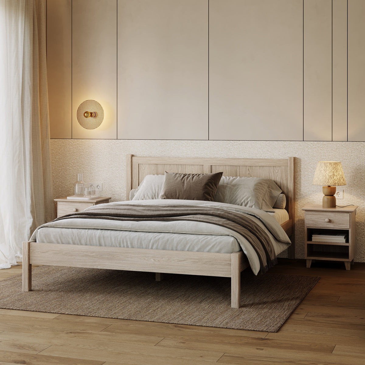 Oak double bed bleached oak – bedroom, solid wood, Scandinavian style