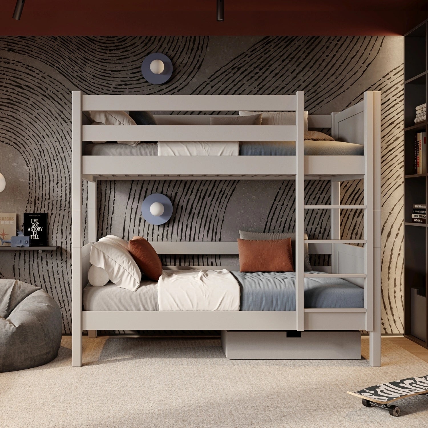 Grey Wooden Bunk Bed – Children’s Room, Solid Wood, Scandinavian Style