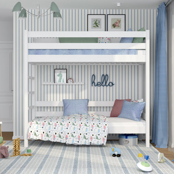 White Bunk Bed – Wooden Ladder and Safety Rail, Nizio Home