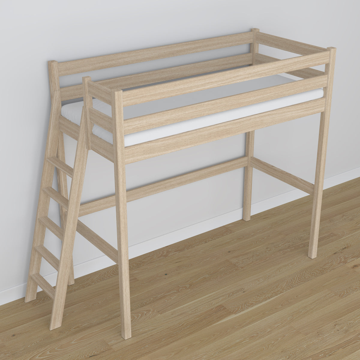 Loft bed bleached oak in children’s room – scandi arrangement, oak