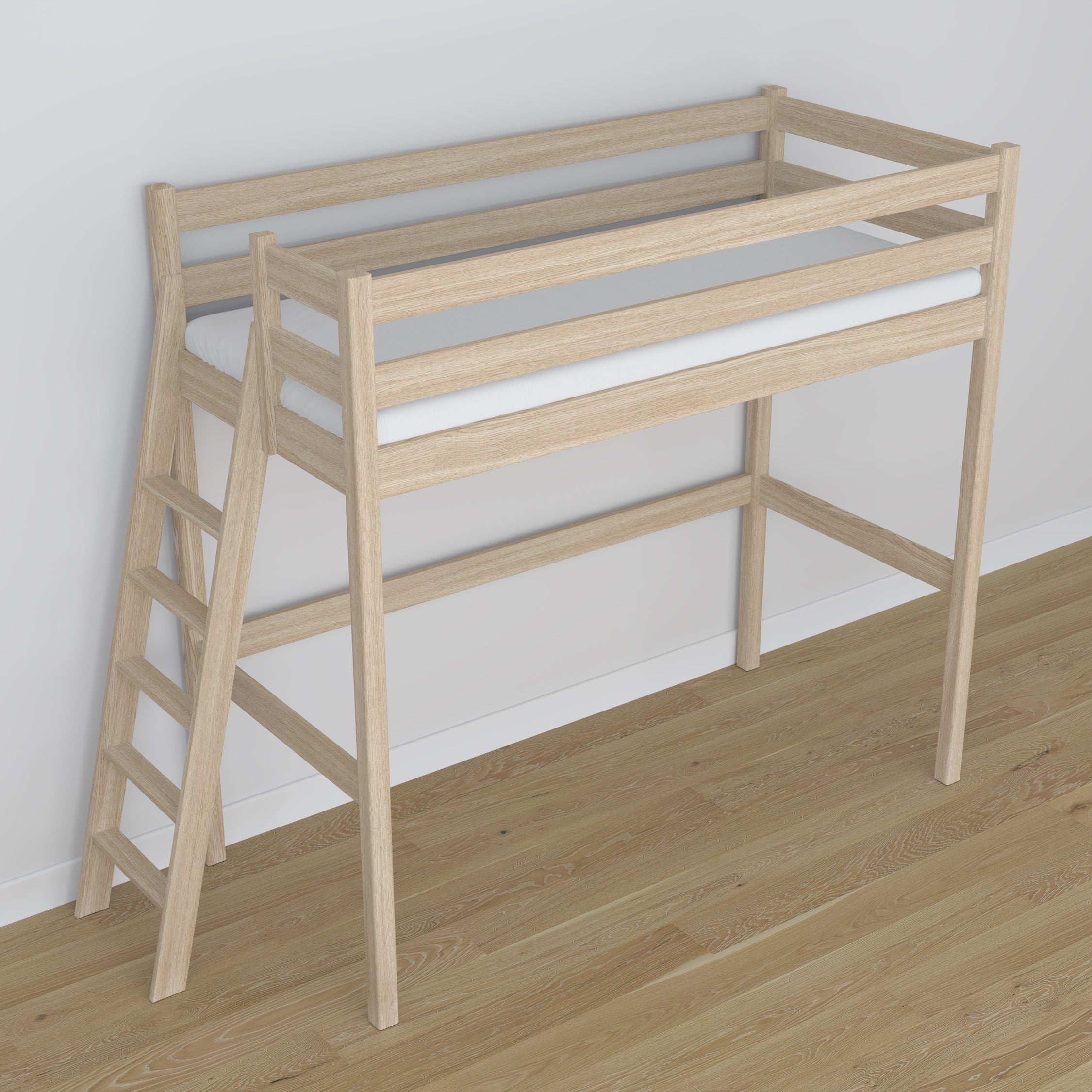Loft bed bleached oak in children’s room – scandi arrangement, oak