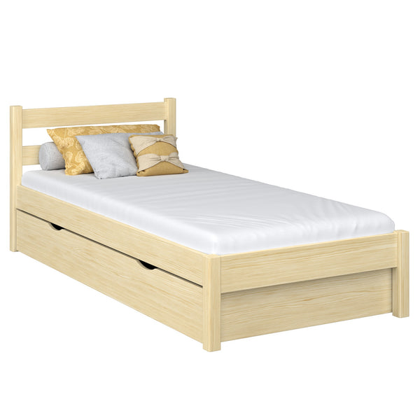 Single bed with drawer wooden clear pine – children’s room, scandi style