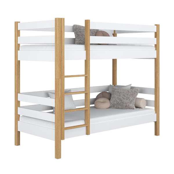 White and Oak Wooden Bunk Bed – Children’s Room, Solid Wood, Scandinavian Style