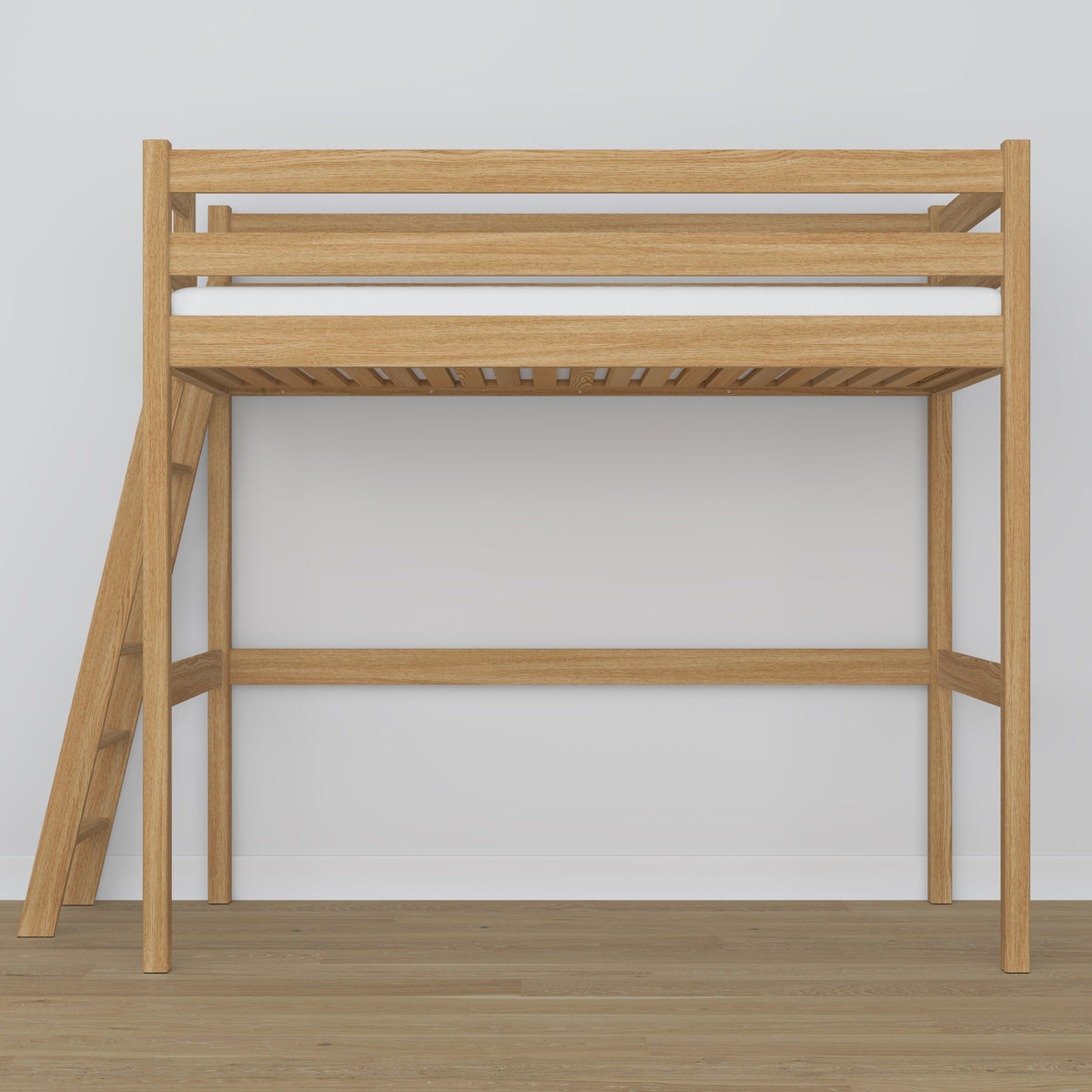 Loft bed natural oak – oak ladder and safety rail, Nizio Home