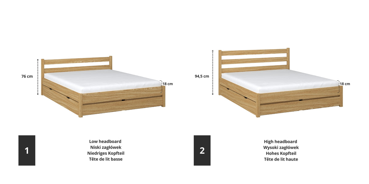 Oak double bed natural oak – joint and drawer details, Nizio