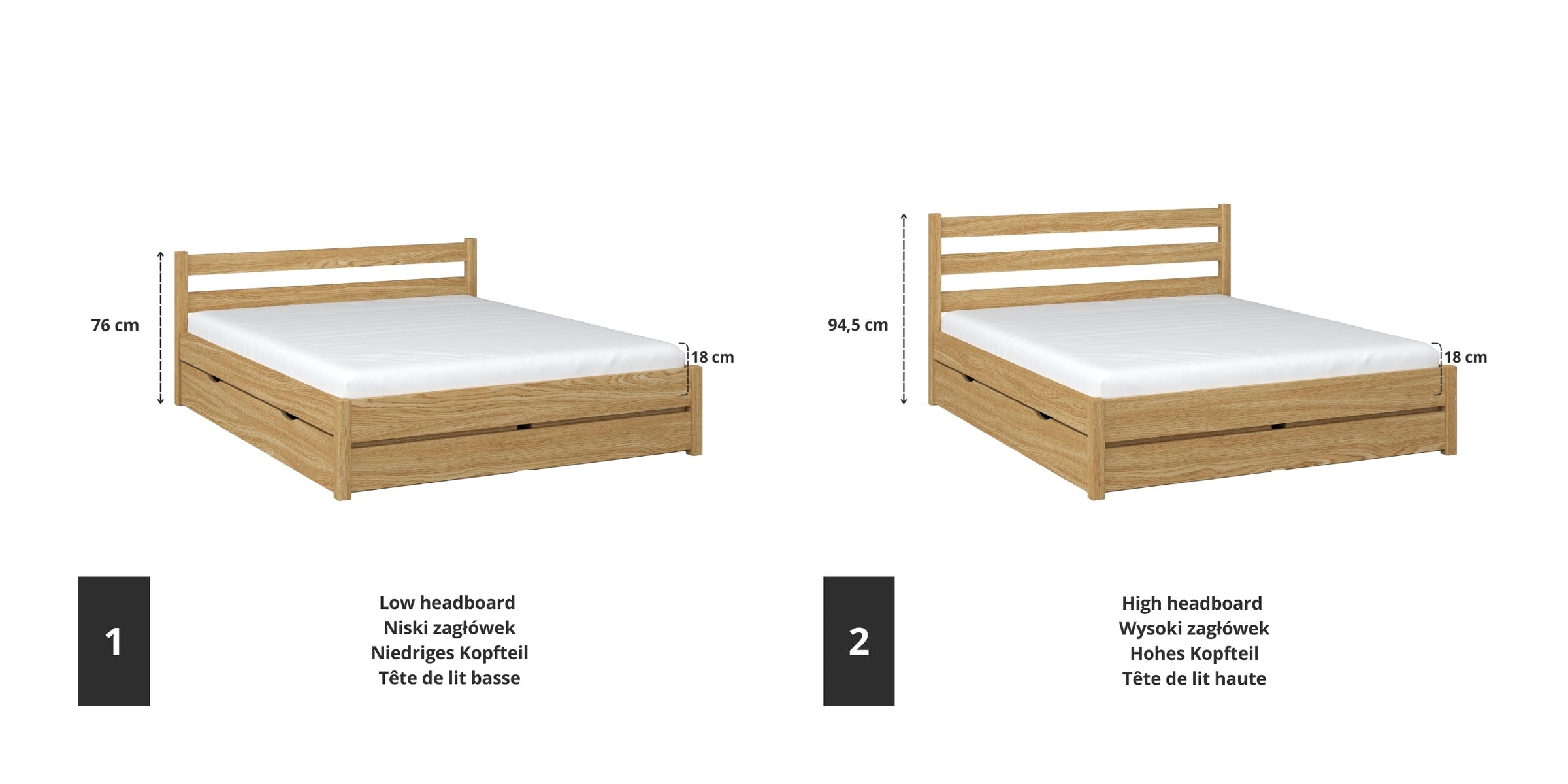 Oak double bed natural oak – joint and drawer details, Nizio