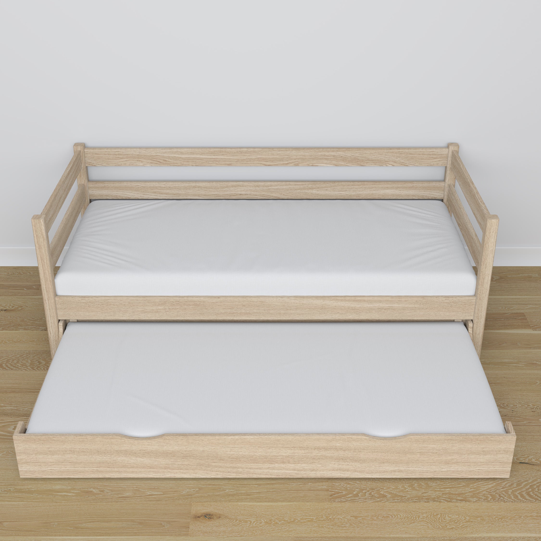 Bleached oak sofa bed with mattress drawer made of oak – dimensions, Nizio