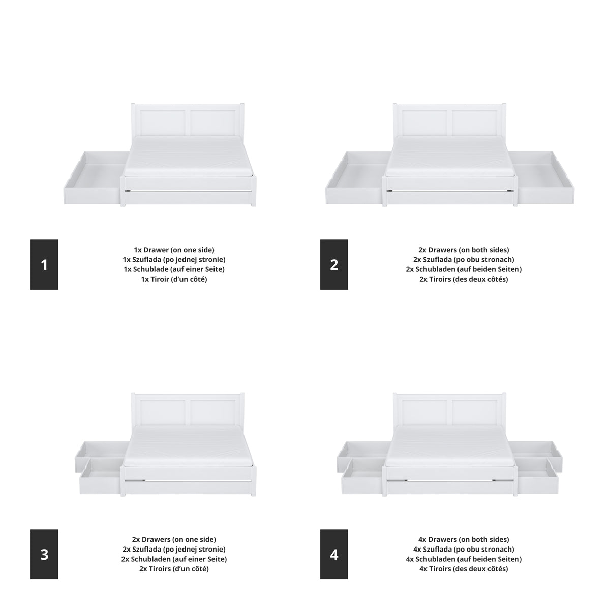 Double bed white made of wood – dimensions and diagram, Nizio Home