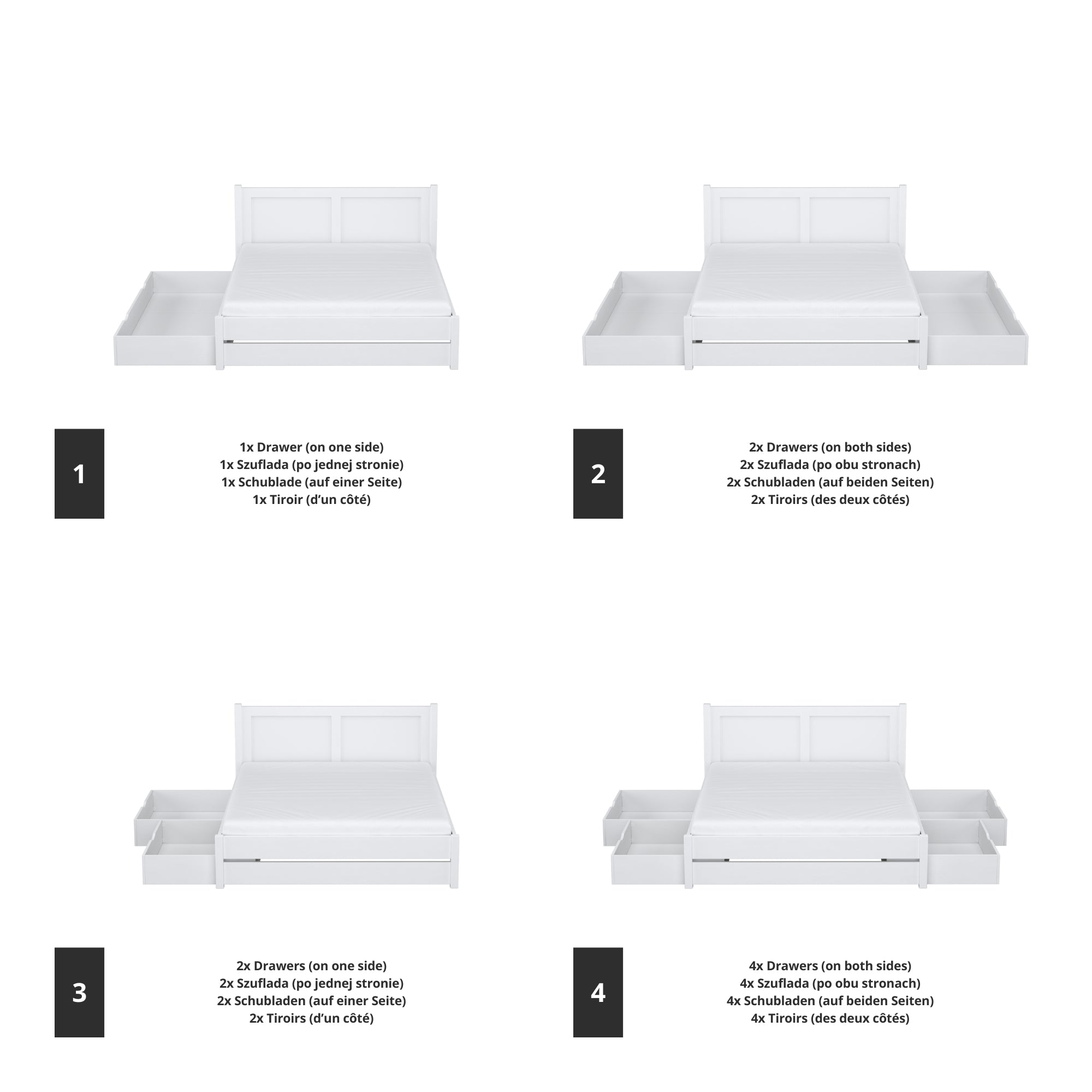Double bed white made of wood – dimensions and diagram, Nizio Home