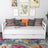 Sofa bed white – wooden side barrier, side view, Nizio