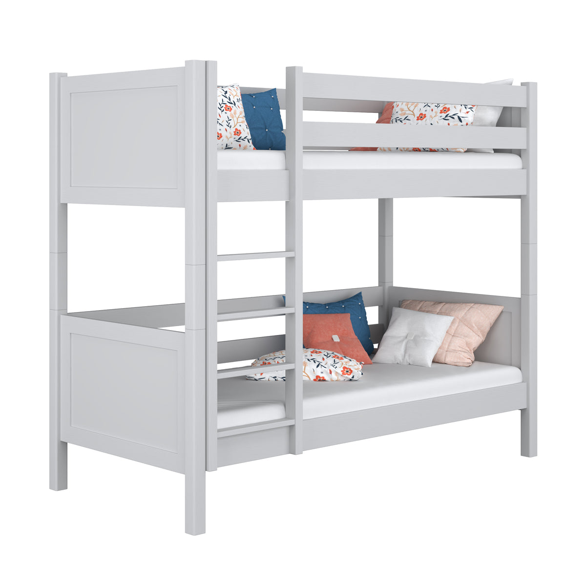 Grey Bunk Bed – Wooden Ladder and Safety Rail, Nizio Home