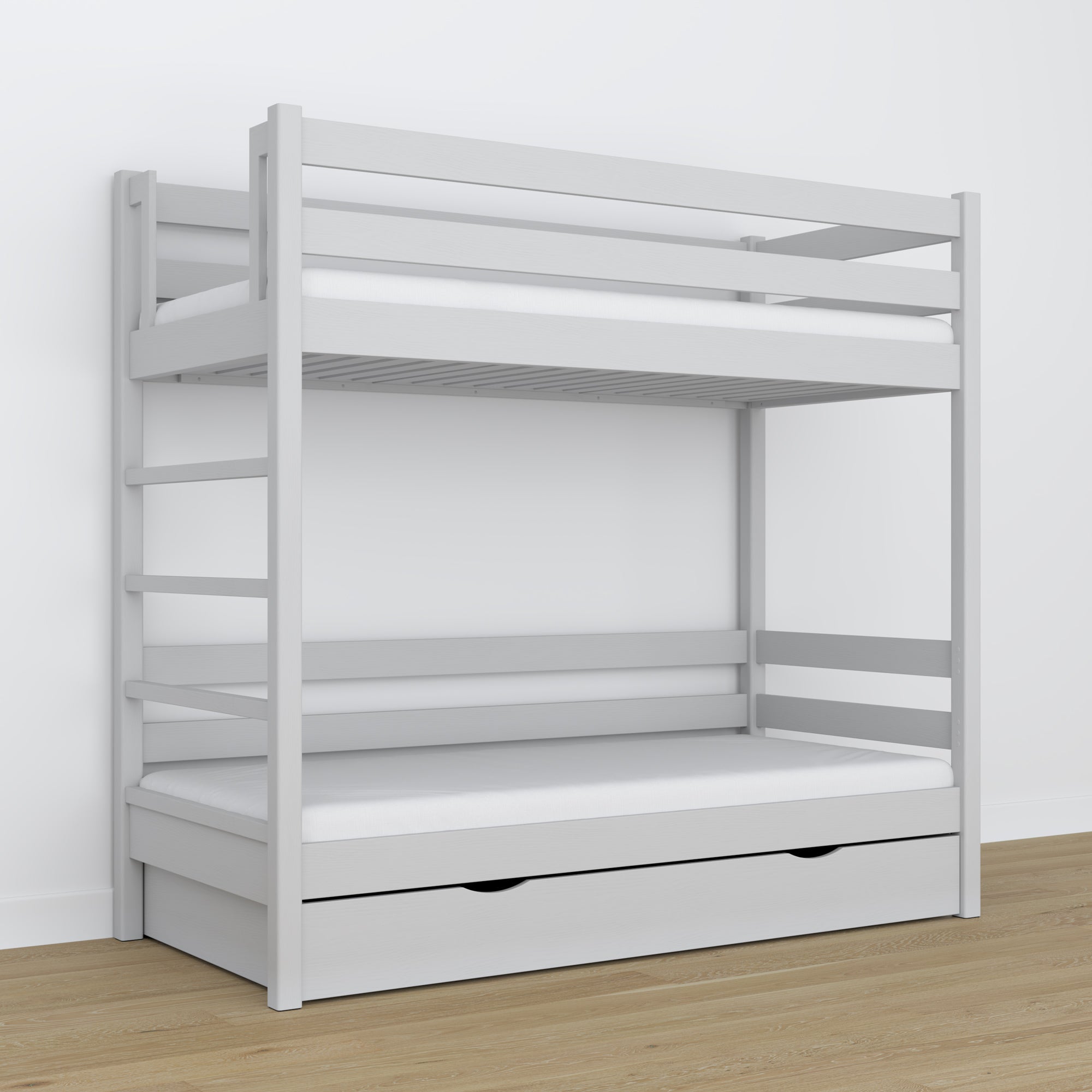 Grey Wooden Bunk Bed – Ladder and Joint Details, Children’s Room
