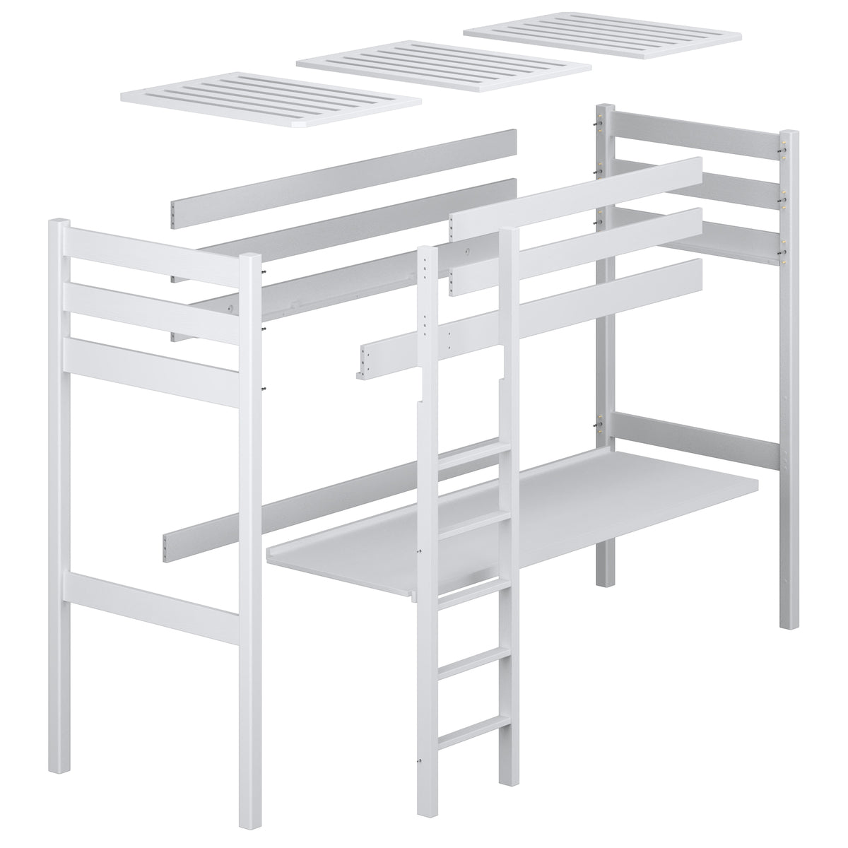Black and Oak Wooden Loft Bed with Desk – Scandi Room Arrangement, Nizio