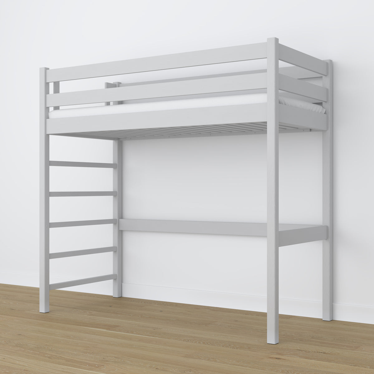 Loft bed grey wooden – dimensions and diagram, Nizio