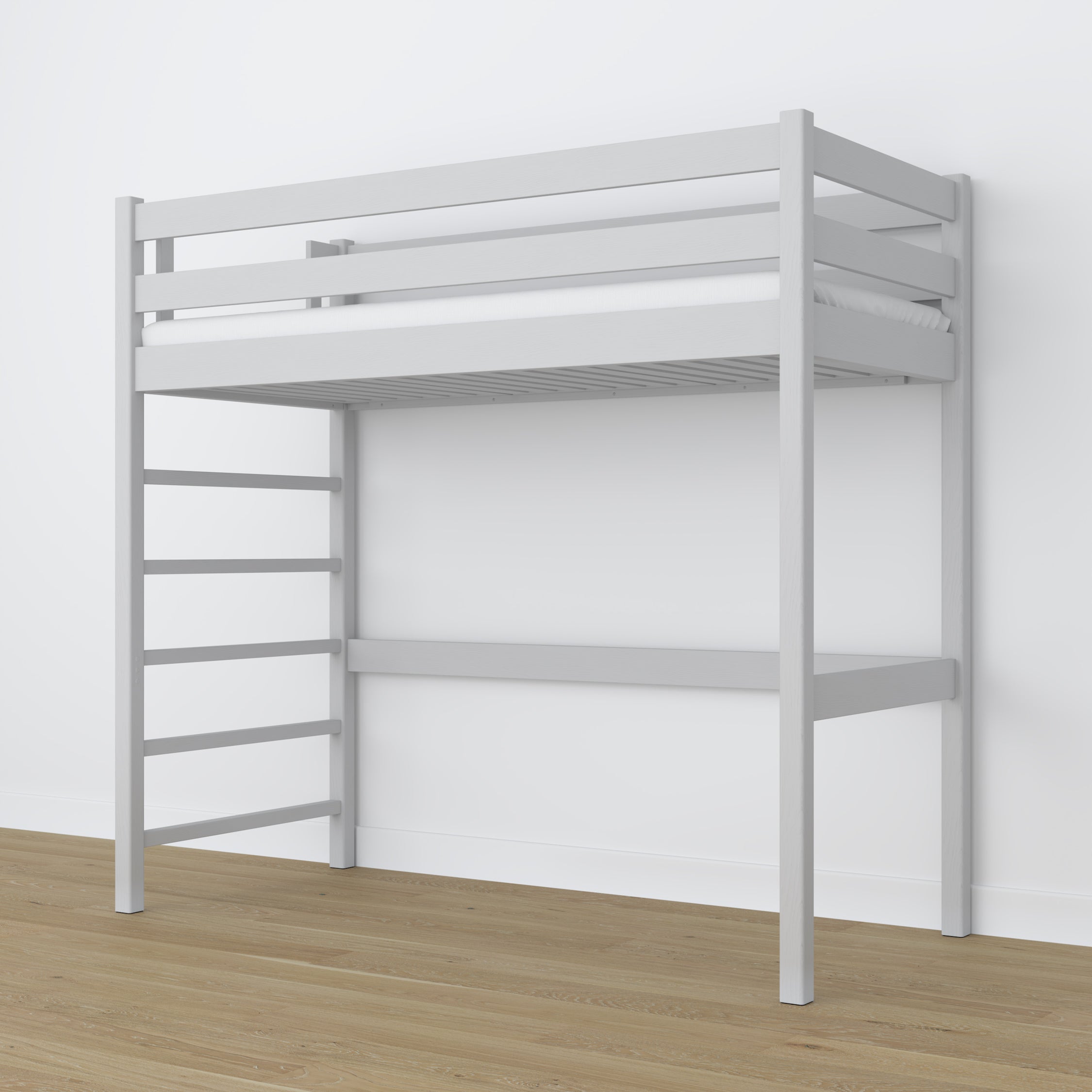 Loft bed grey wooden – dimensions and diagram, Nizio