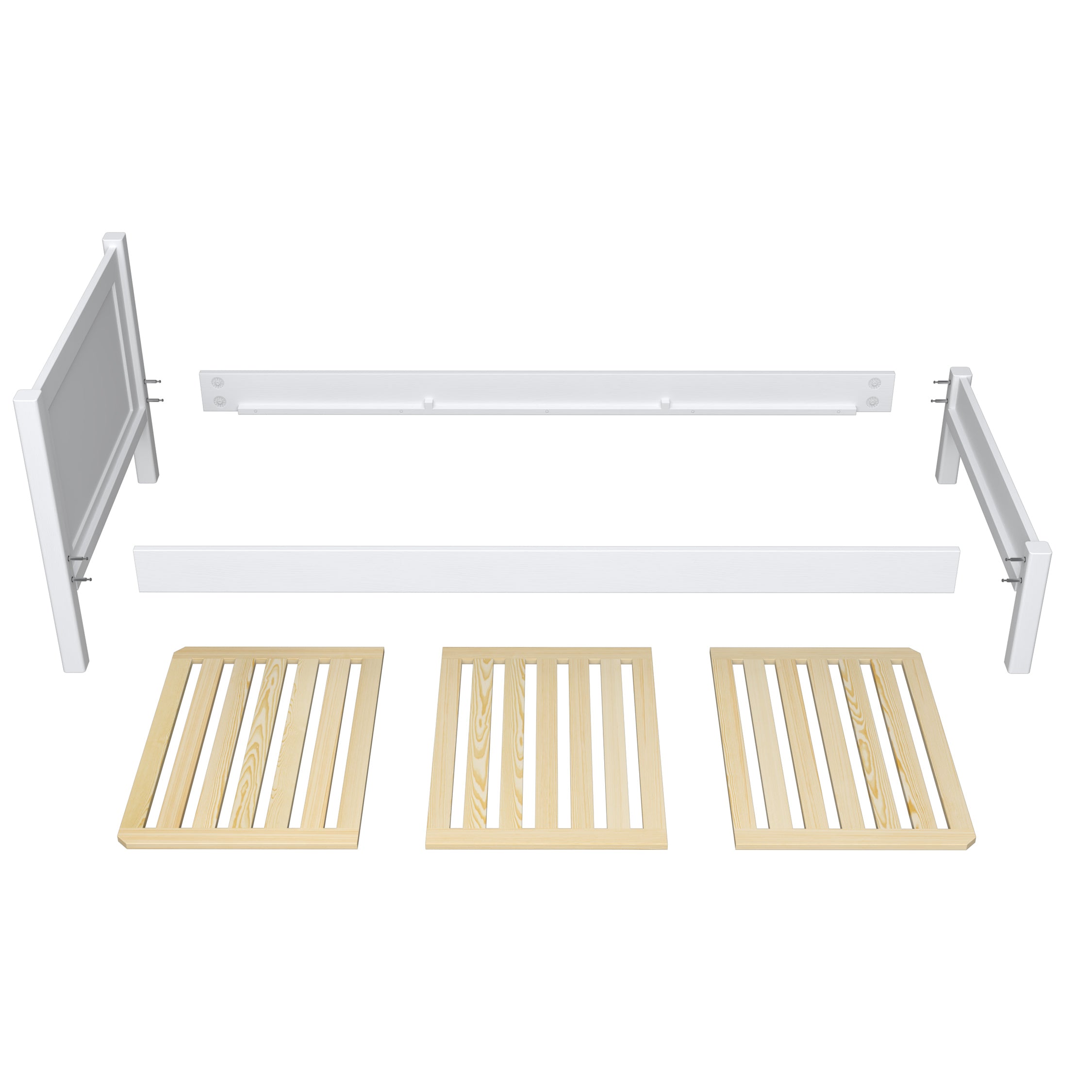 Natural pine bed – wooden legs and base, close-up details