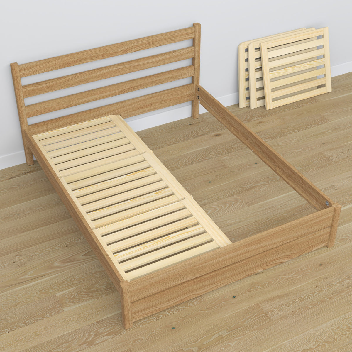 Double bed natural oak made of oak – dimensions and diagram, Nizio Home