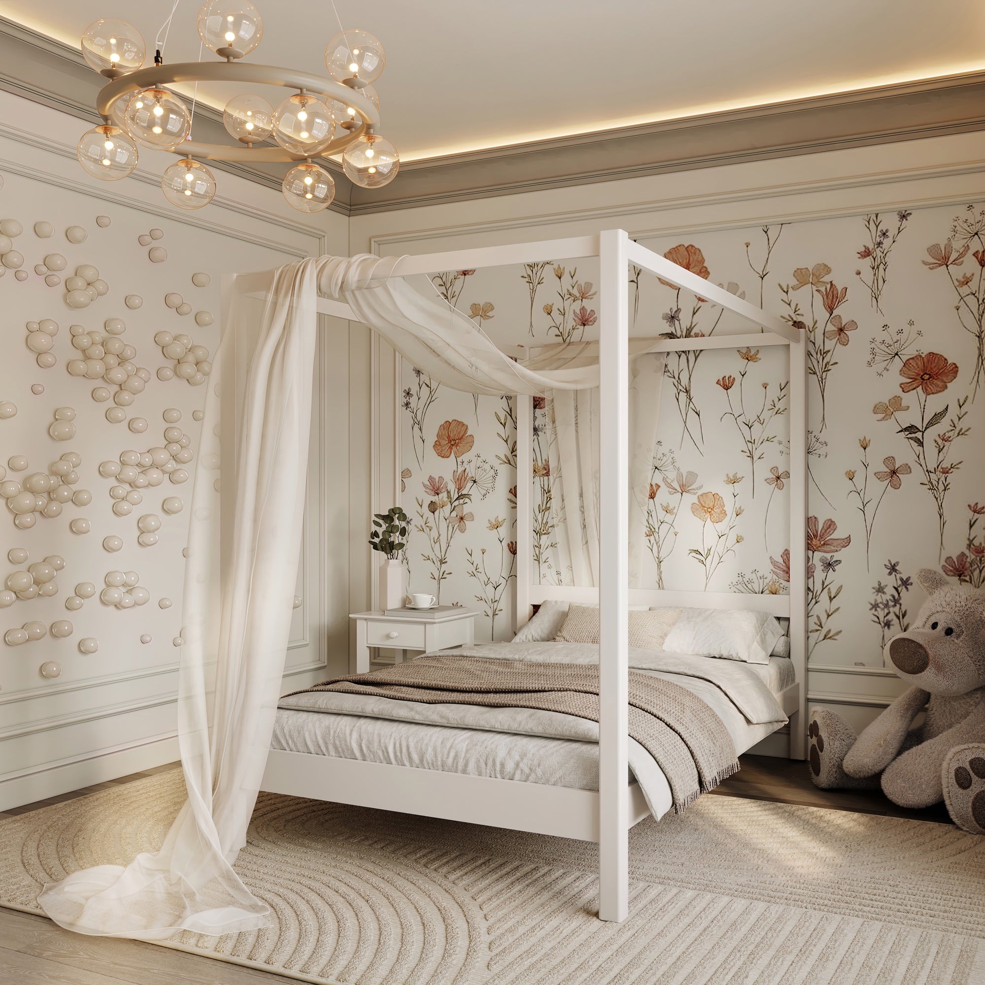 Single bed with canopy N01 wooden in custom RAL/NCS color – solid wood, Nizio