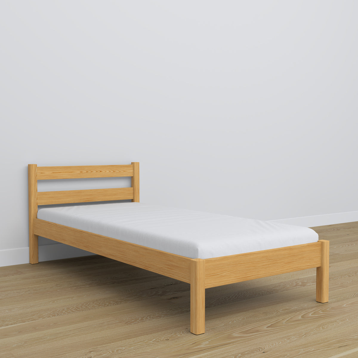 Single wooden bed natural pine – details of joints and wood, Nizio Home