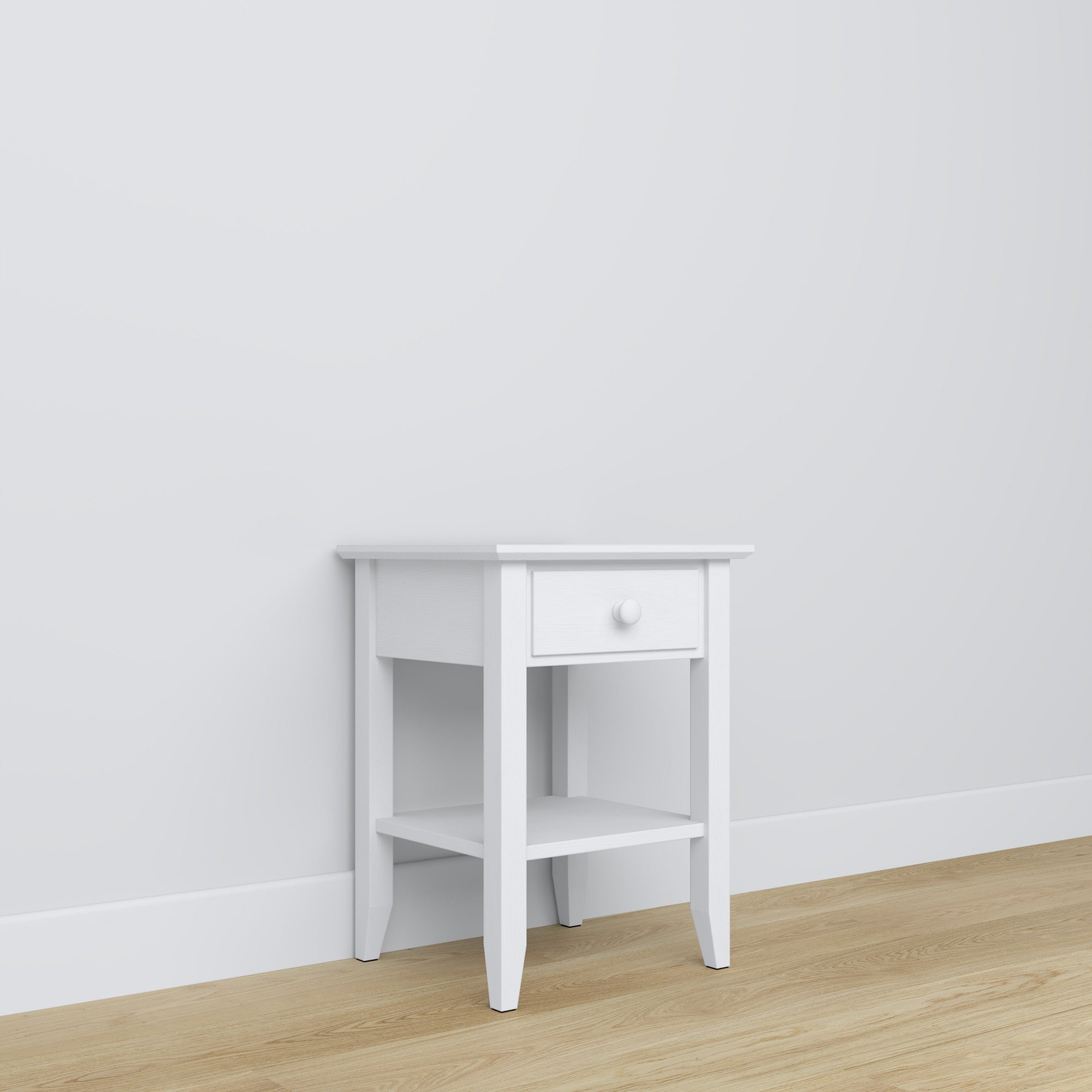 Bedside table N01 white – wooden, front view, Nizio Home