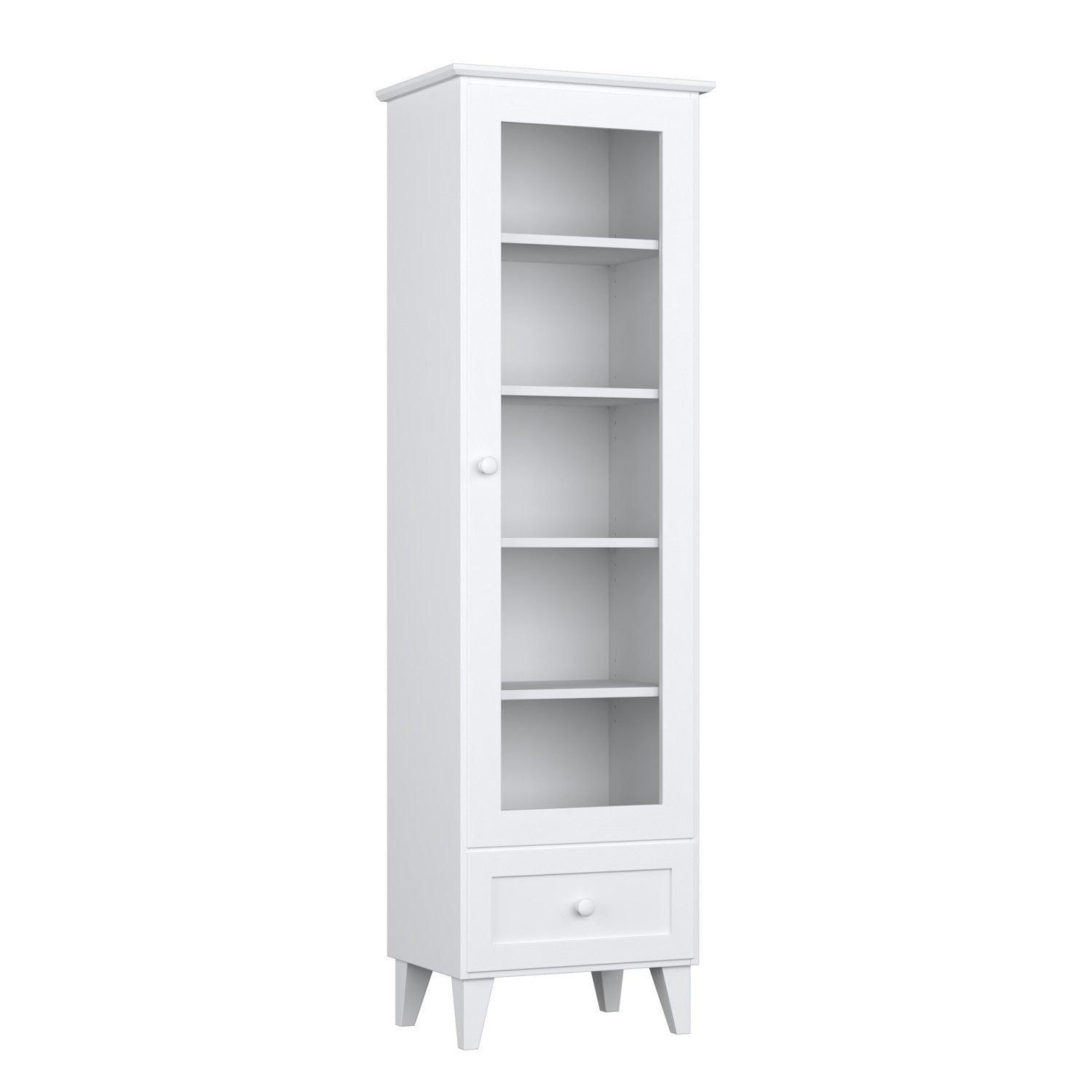 Display cabinet 1S 57 white made of wood – side view, depth and profile