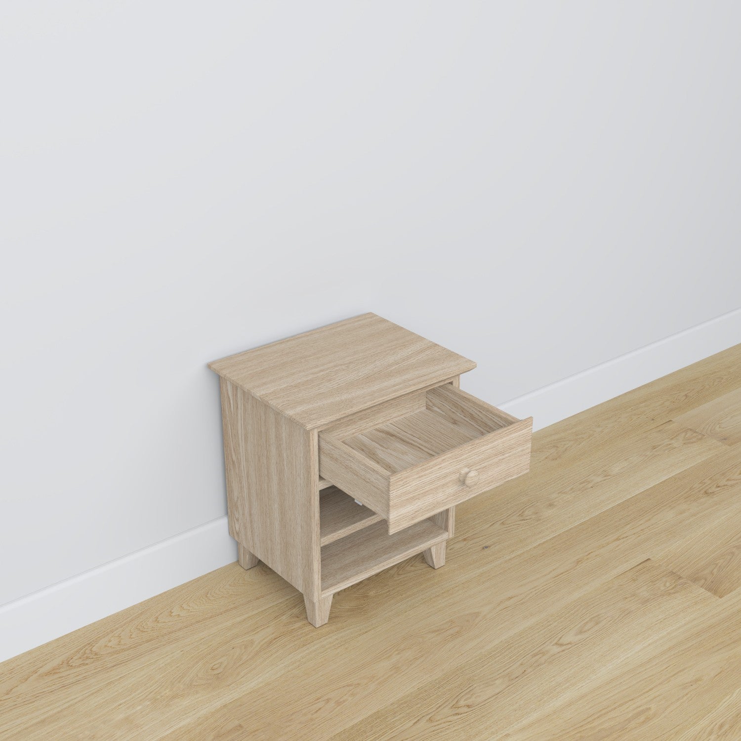 Bedside table N02 bleached oak made of oak – side view, Nizio Home