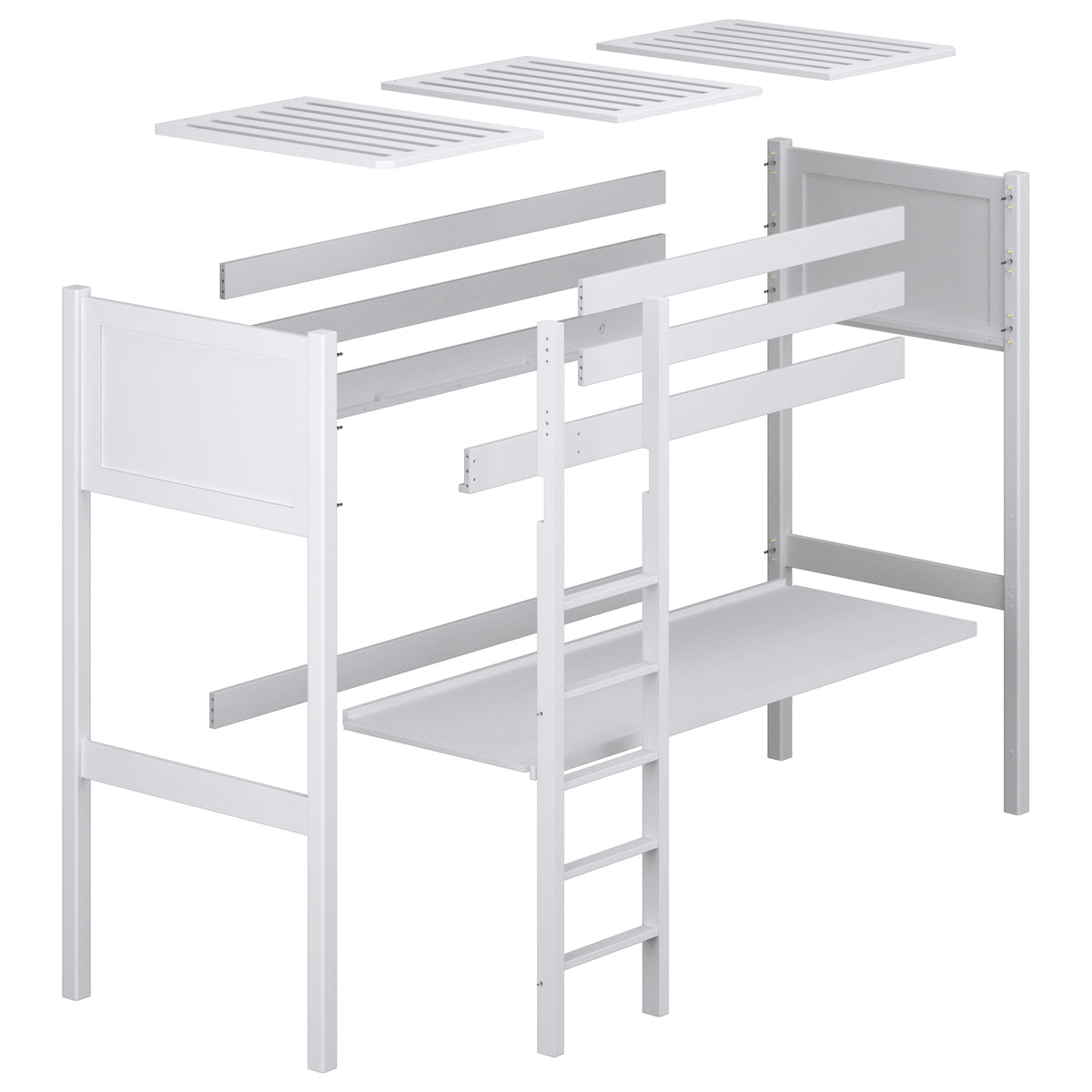 White and Oak Wooden Loft Bed with Desk – Scandi Room Arrangement, Nizio