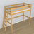 Loft bed natural pine wooden – top view of the sleeping area