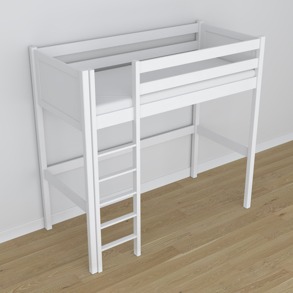 Loft bed white wooden – dimensions and diagram, Nizio