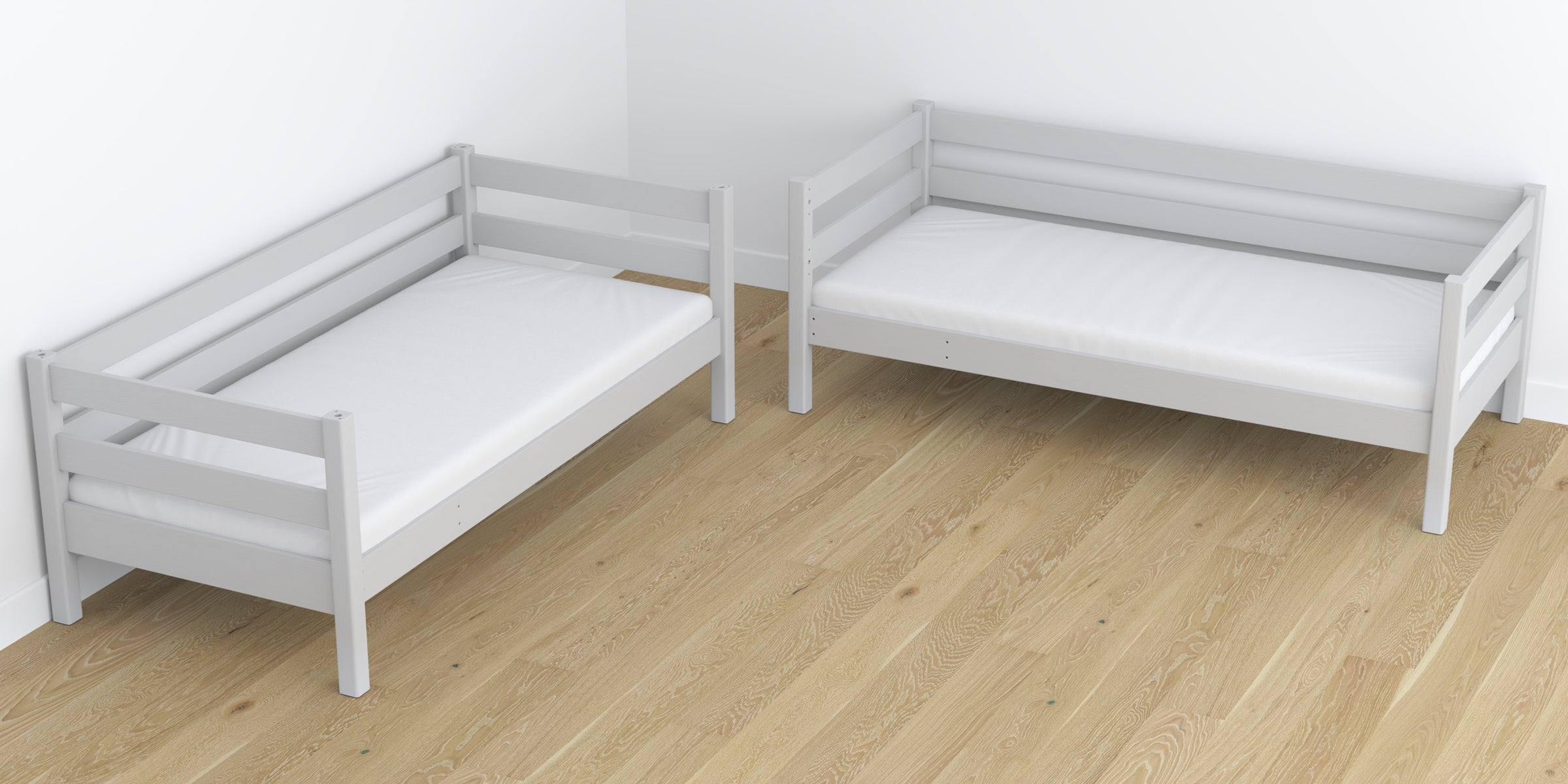 Grey Wooden Bunk Bed with Drawer – Scandi Children’s Room Arrangement