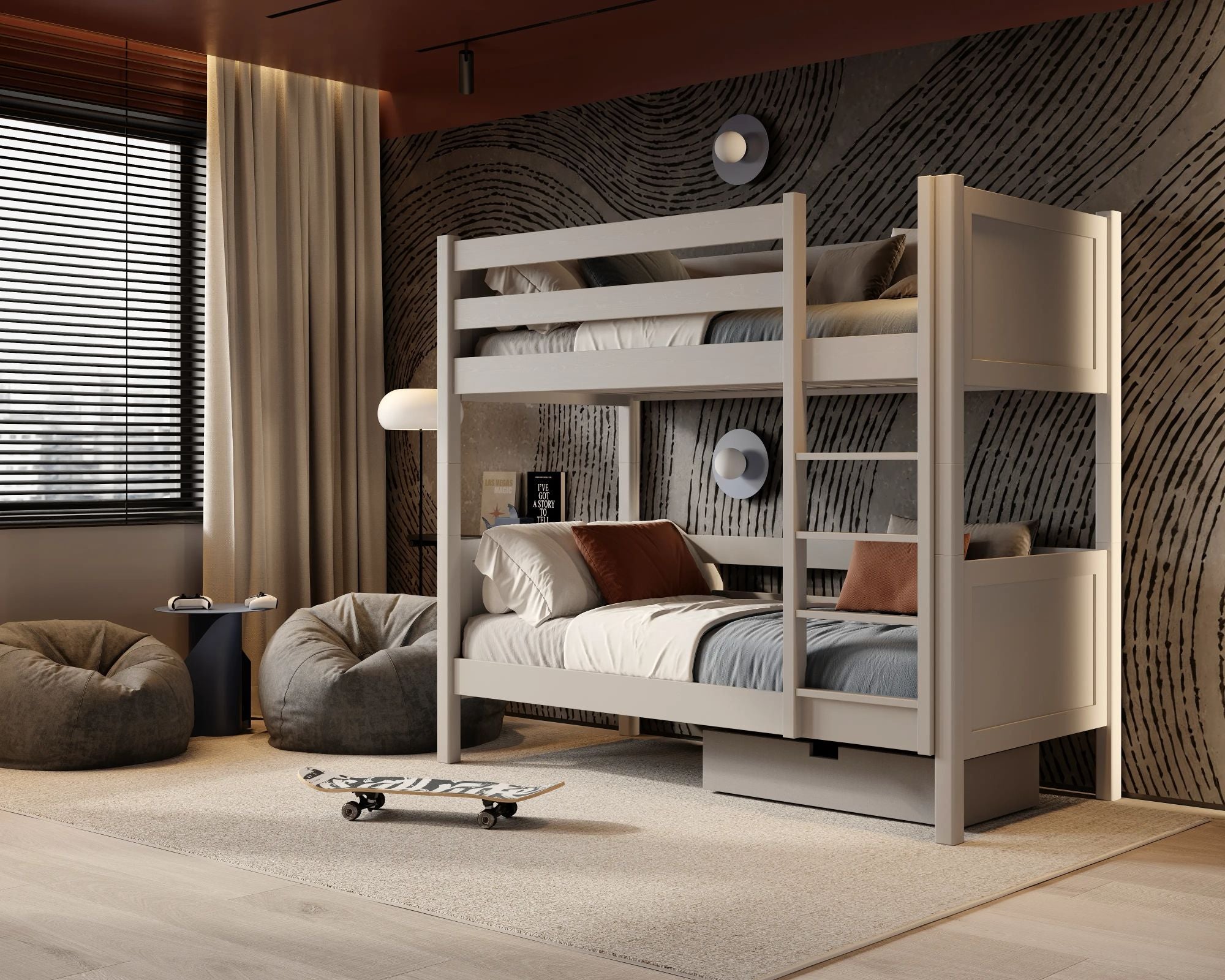Grey Wooden Bunk Bed – Two Sleeping Areas in One, Safe Construction