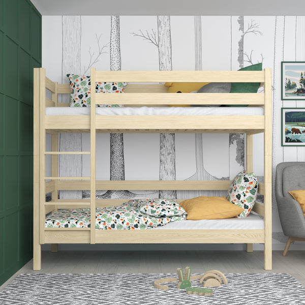 Clear Pine Bunk Bed – Wooden Ladder and Safety Rail, Nizio Home