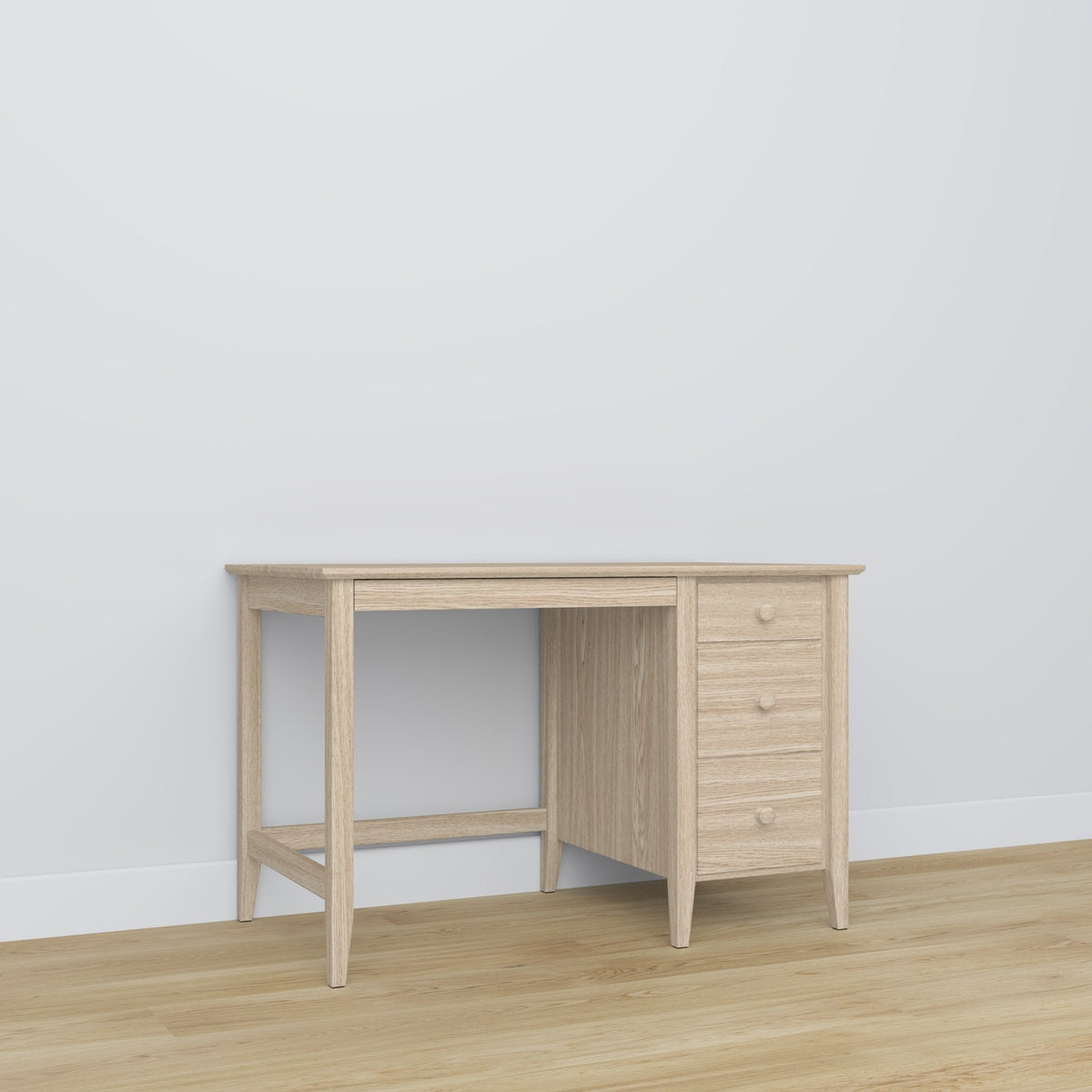 Desk 3S bleached oak – oak, compact tabletop, front view, Nizio
