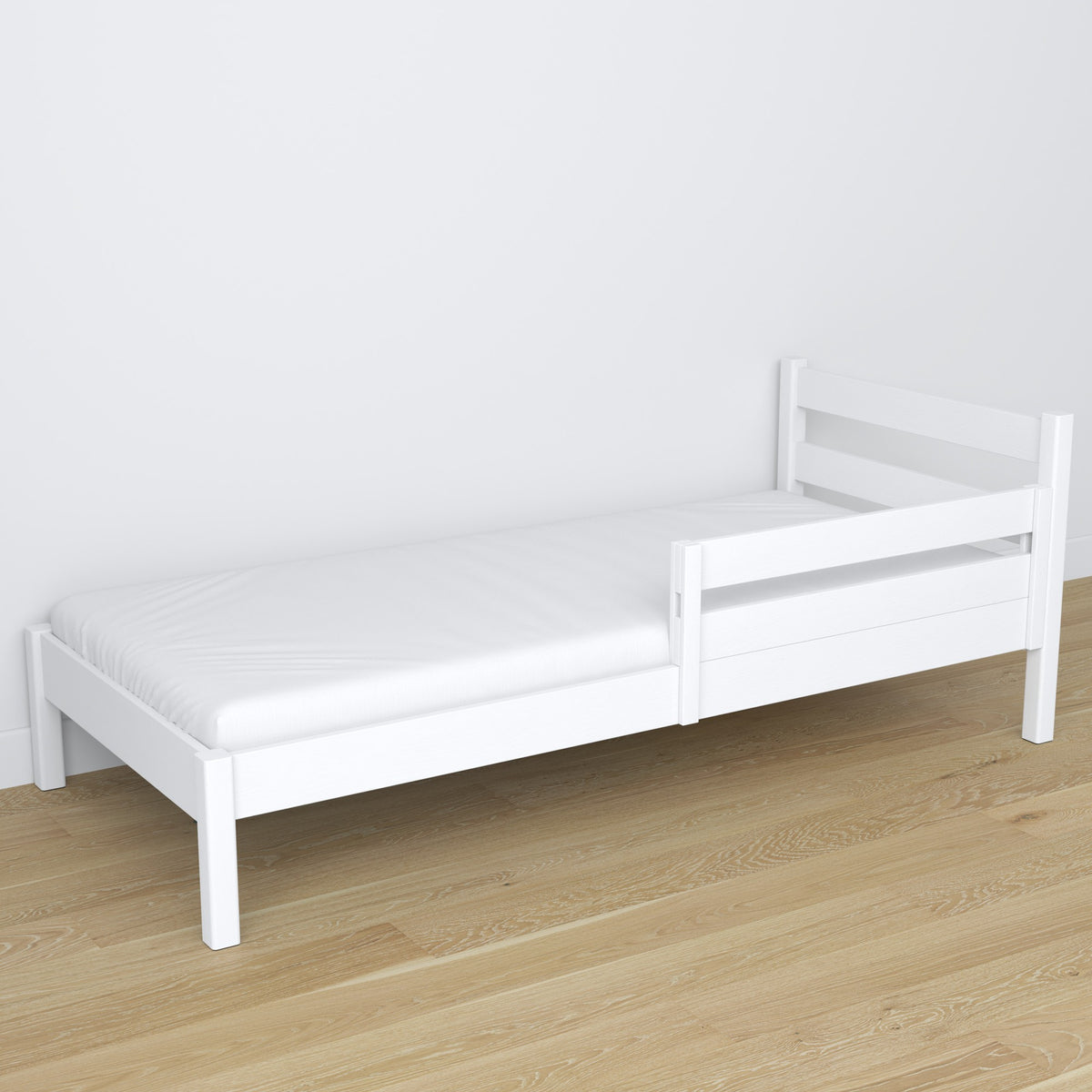Fall protection rail white mounted on the bed – close-up