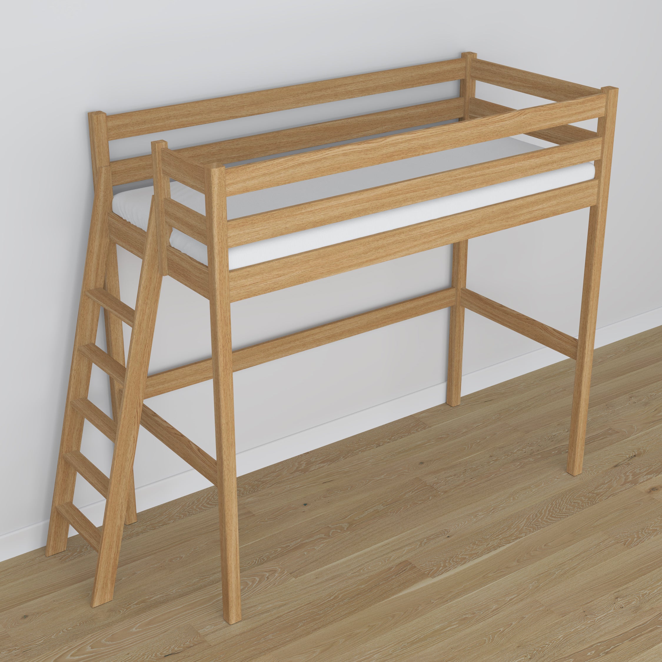 Loft bed natural oak oak – top view of the sleeping area