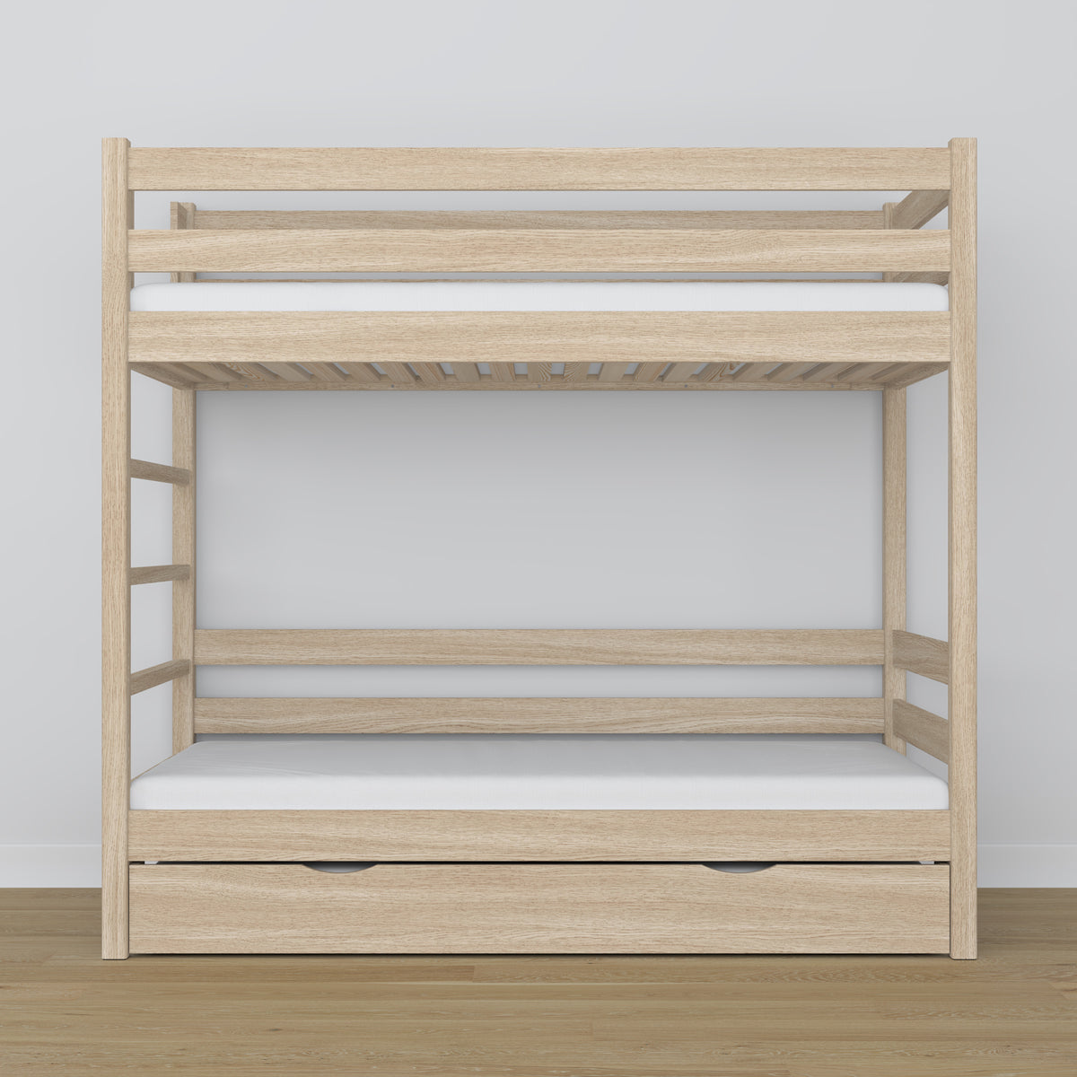 Bleached Oak Bunk Bed – Oak Slatted Frame, Mattress Drawer