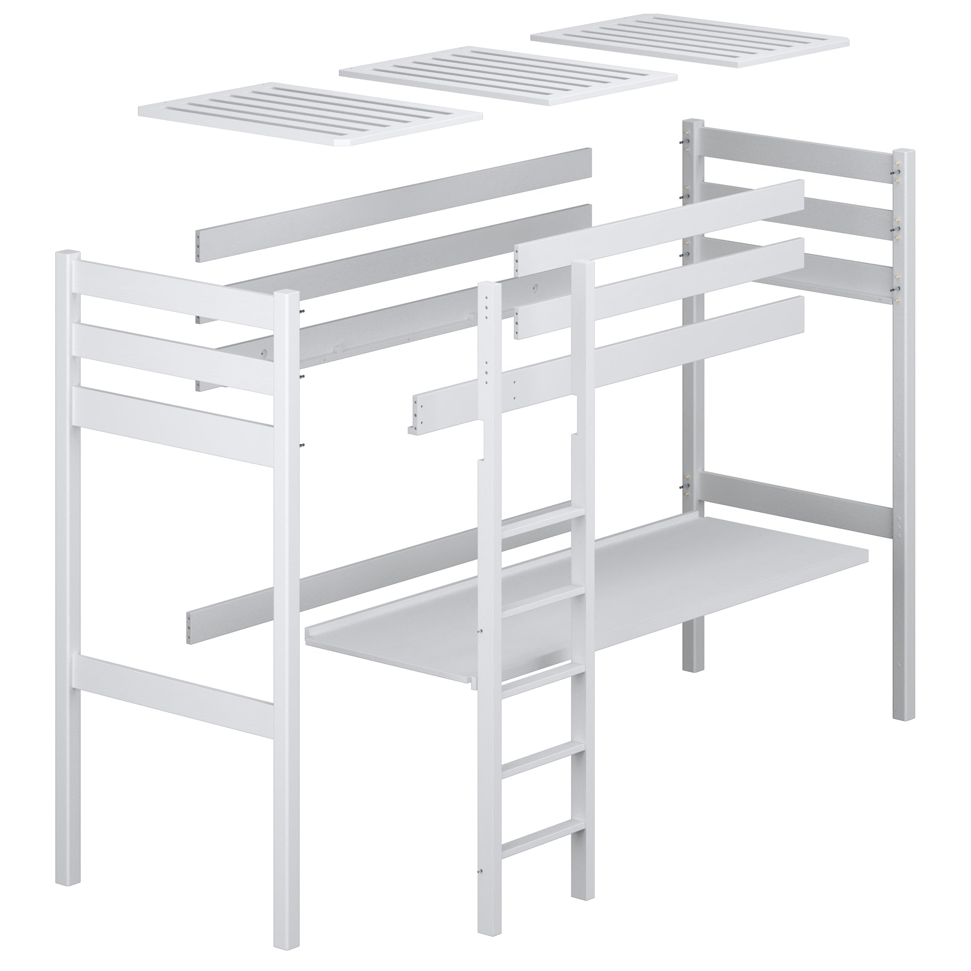 Oak Loft Bed with Desk Bleached Oak – Scandi Room Arrangement, Nizio