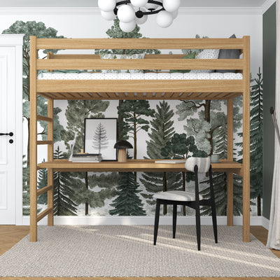 Oak Loft Bed with Desk Natural Oak – Children’s Room, Scandi Nizio