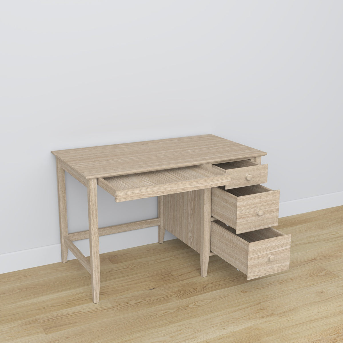 Desk 3S oak bleached oak – open drawers, document storage compartments