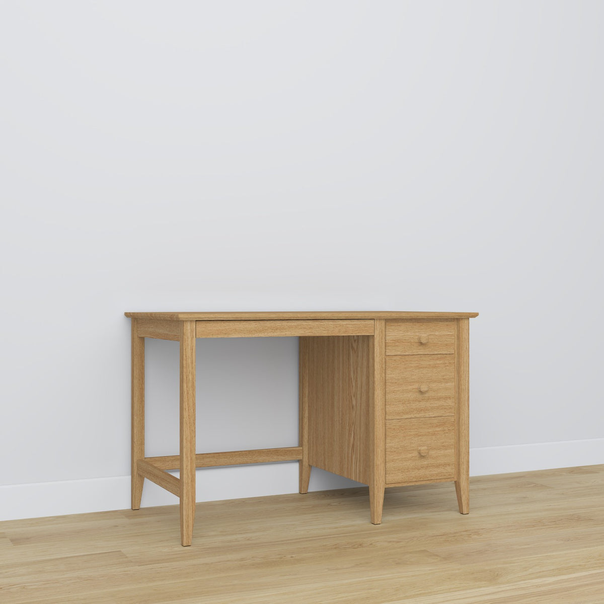 Desk 3S natural oak – oak, compact tabletop, front view, Nizio