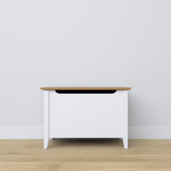 Chest wooden white with oak – storage and seating, Scandinavian style by Nizio
