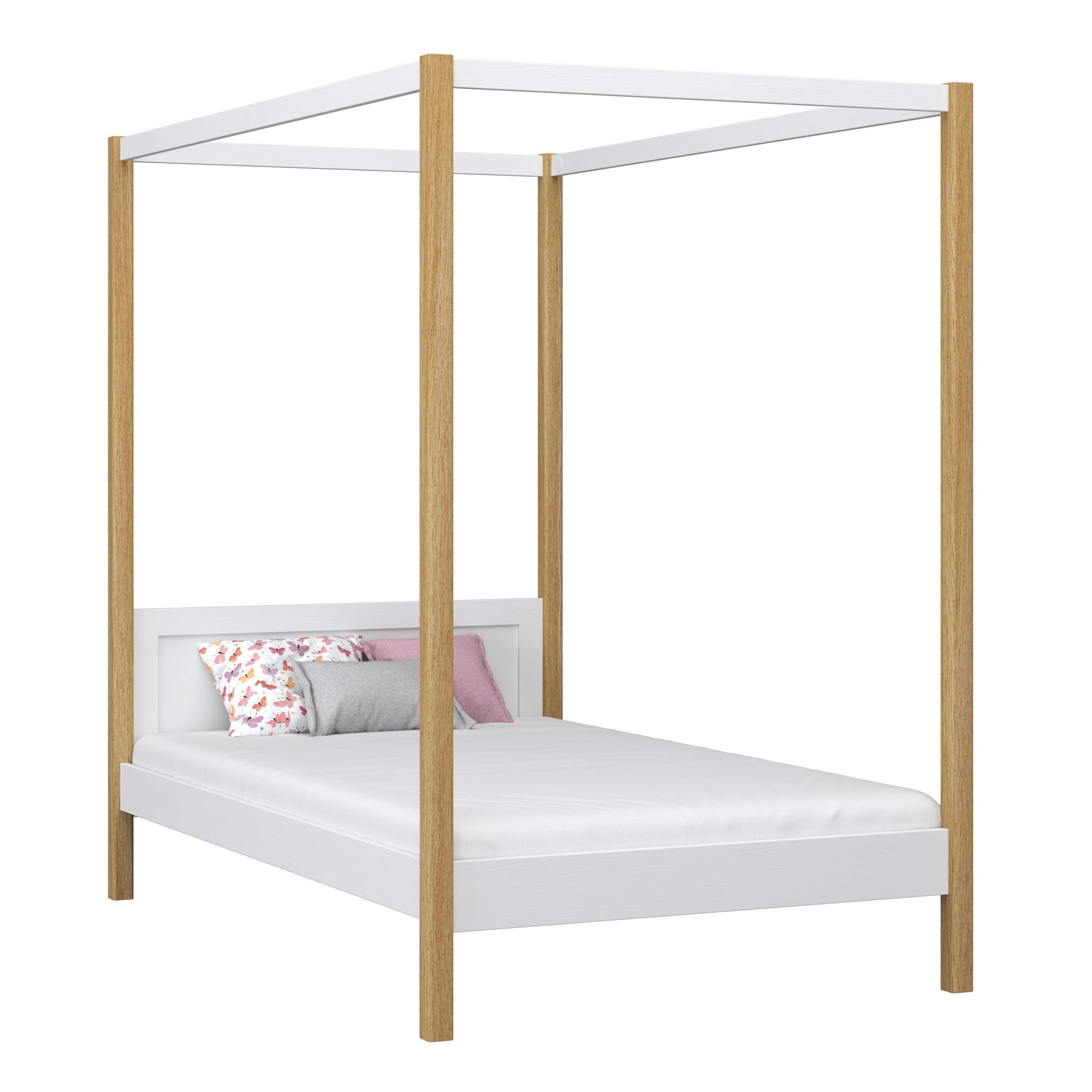 Wooden canopy bed white-oak – child’s room, Scandinavian style, Nizio