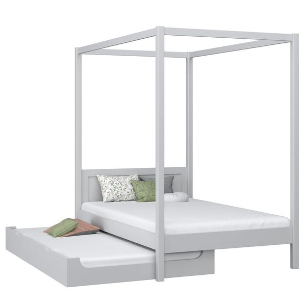 Wooden canopy bed with mattress drawer grey – scandi child’s room