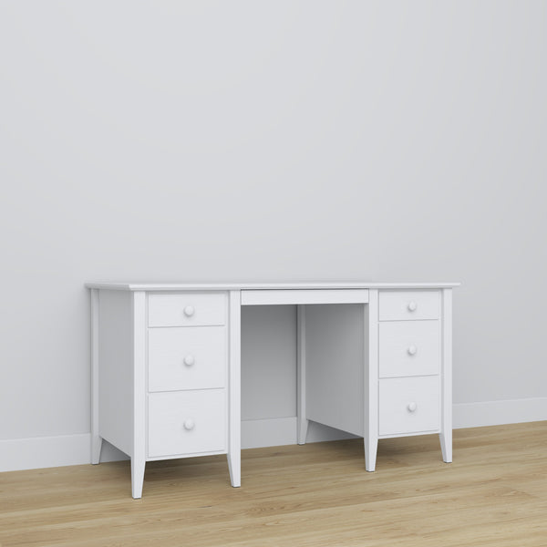 Desk 6S white – wooden, wide tabletop, front view, Nizio