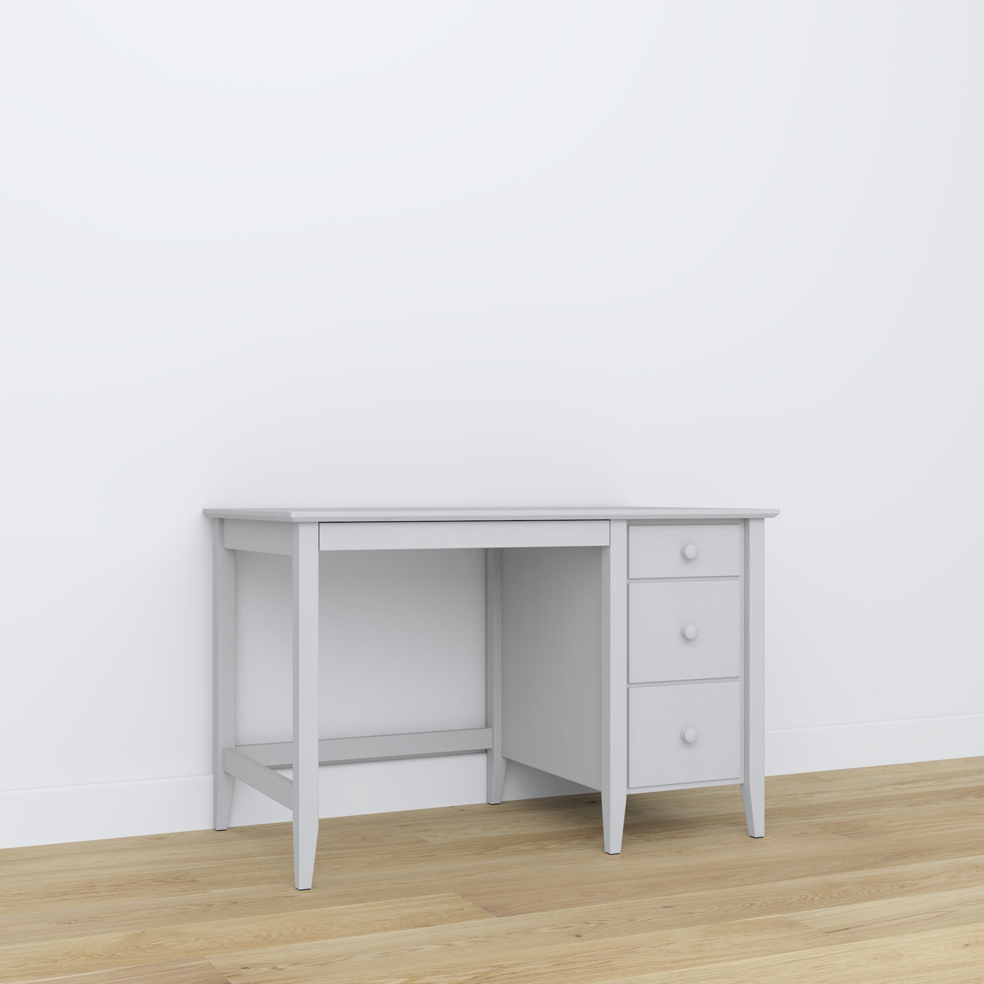 Desk 3S grey – wooden, compact tabletop, front view, Nizio